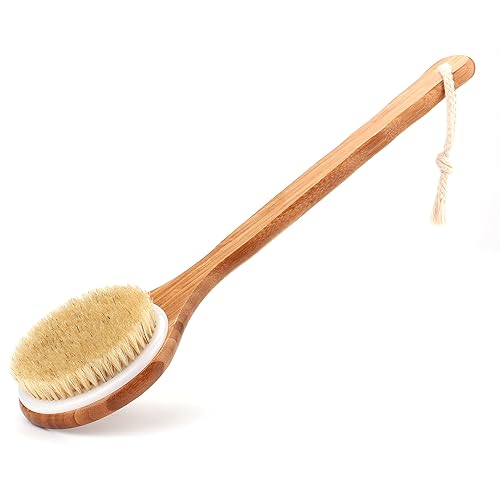 Shower Brush with Natural Bristle - Long Bamboo Handle Bath Body Brush for Wet or Dry Brushing - Improves Blood Circulation, Exfoliating Skin Beauty & Personal Care Lauliven