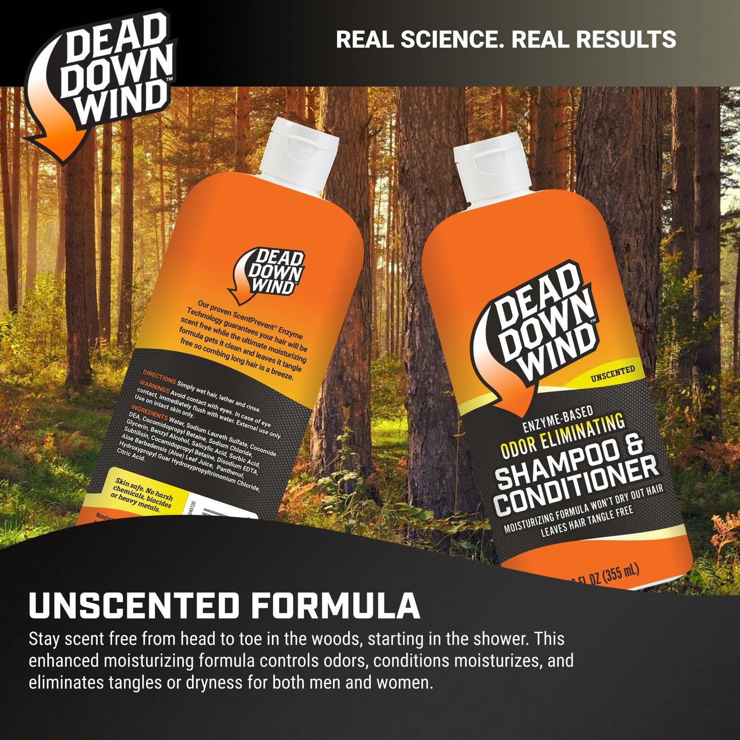 Dead Down Wind Shampoo & Conditioner | 12 oz Bottle | Odor Eliminator, Hunting Accessories | Gentle Shampoo & Conditioner for Hunting | Safe Beauty & Personal Care DEAD DOWN WIND