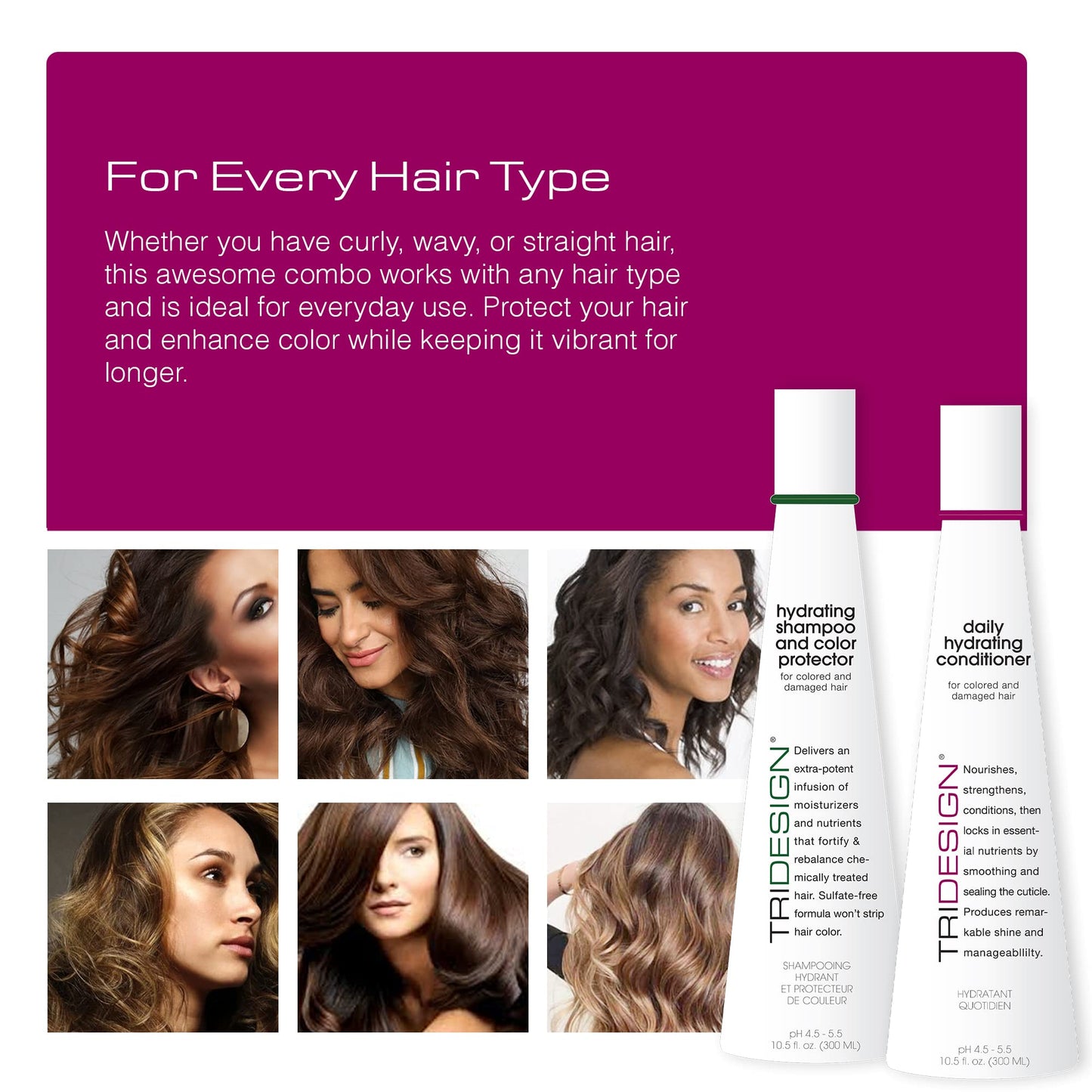 TRI Design Hydrating Shampoo & Conditioner Set - Sulfate Free Shampoo & Conditioner for Dry & Damaged Hair - Protect, Repair, and Moisturize Curly Beauty & Personal Care TRIDESIGN