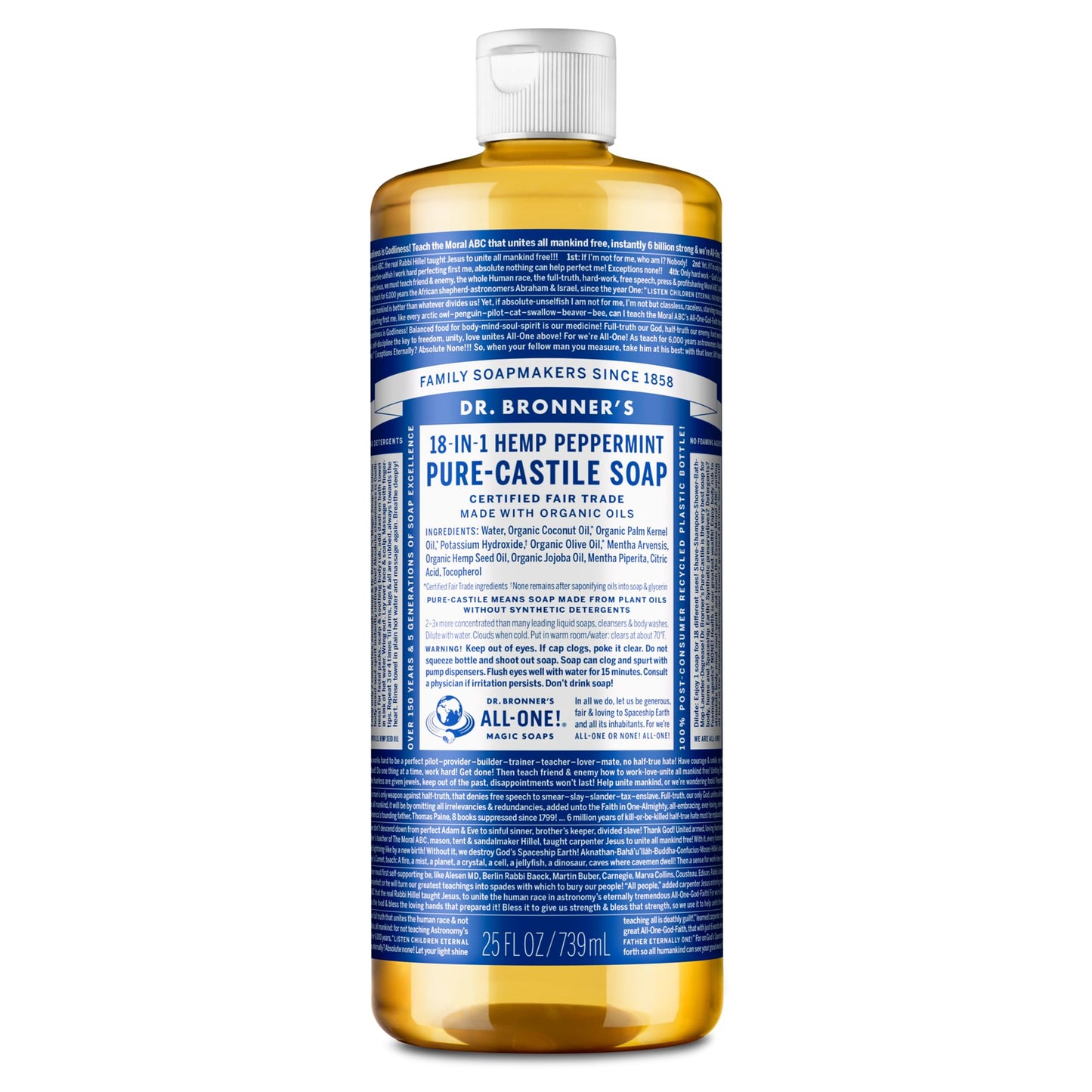 Dr. Bronner's Dr. Bronner Hemp Peppermint Pure Castile Oil Made with Organic Oils Certified - 25 Oz, 1count Beauty & Personal Care Dr. Bronner's