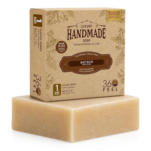 360Feel Bay Rum Bar Soap - Made in the USA - Castile Handmade, All-Natural, Cold-Processed - Bay Rum Essential Oil - Moisturizing with a Spicy Scent Beauty & Personal Care 360Feel