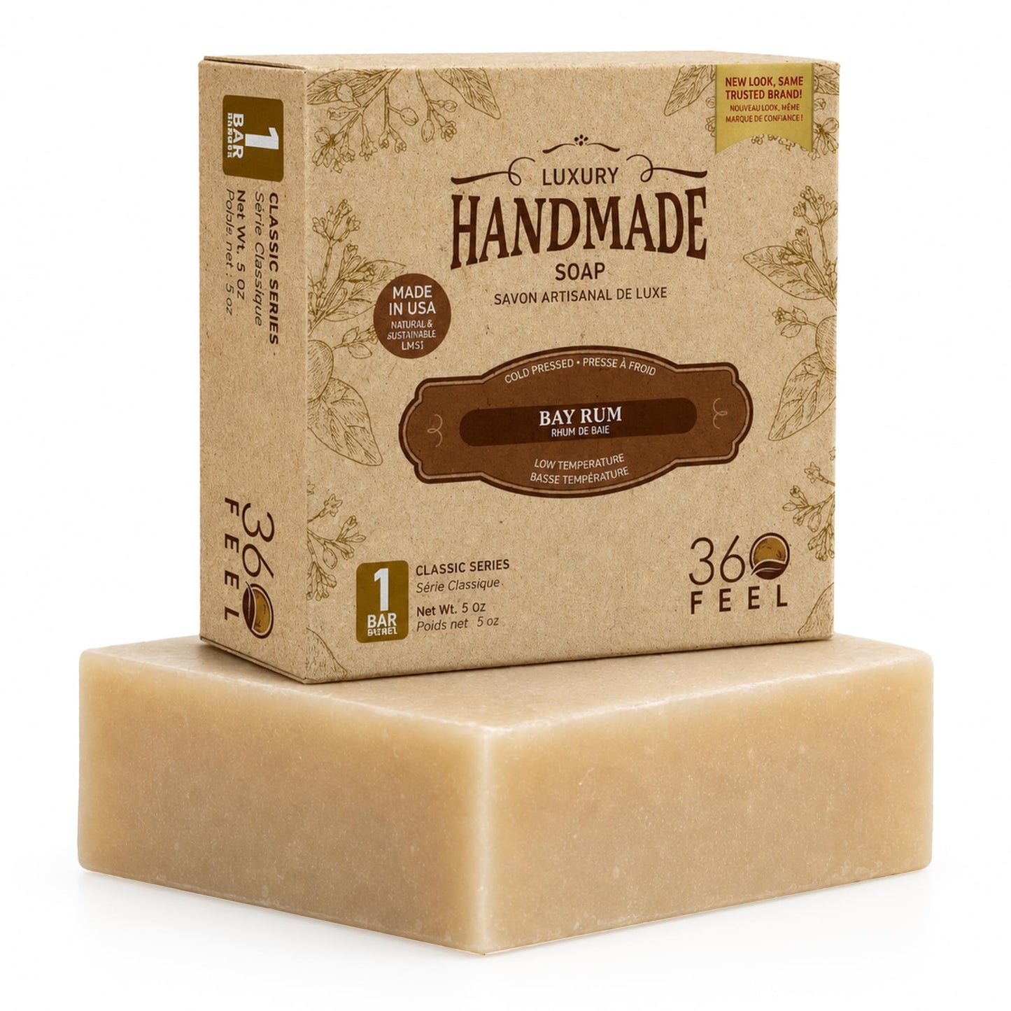 360Feel Bay Rum Bar Soap - Made in the USA - Castile Handmade, All-Natural, Cold-Processed - Bay Rum Essential Oil - Moisturizing with a Spicy Scent Beauty & Personal Care 360Feel