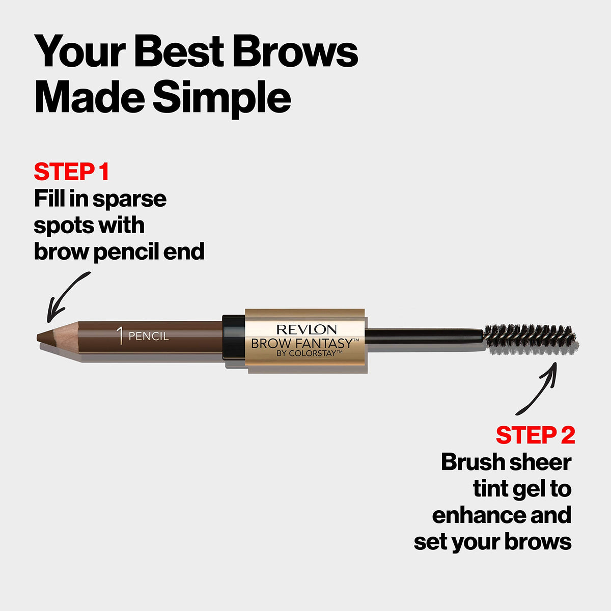 Revlon Eyebrow Gel & Pencil, ColorStay Brow Fantasy 2-in-1 Eye Makeup, Longwearing with Precision Tip, 106 Dark Brown, 0.04 Oz Beauty & Personal Care REVLON