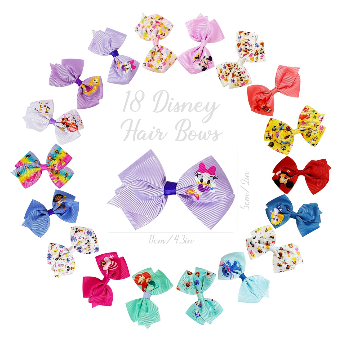 Disney 100th Anniversary Special Hair Accessory for Girls|18pc Disney Hair Bow Clips Featuring Favorite Characters with a String Bag Bow Holder Beauty & Personal Care LUV HER
