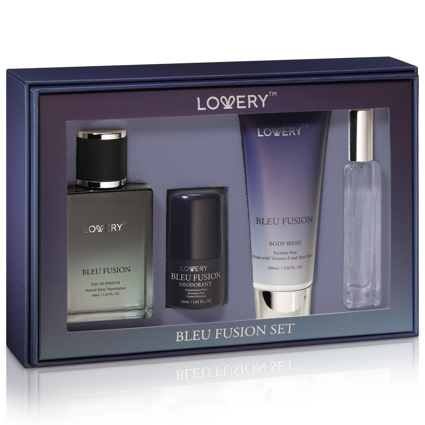 Blue Fusion Perfume for Men, Mens Cologne Set 4 in 1 Perfume Set & Colognes Gift Set - 4 Piece Parfum, Antiperspirant Deodorant Stick, Body Lotion Beauty & Personal Care LOVERY