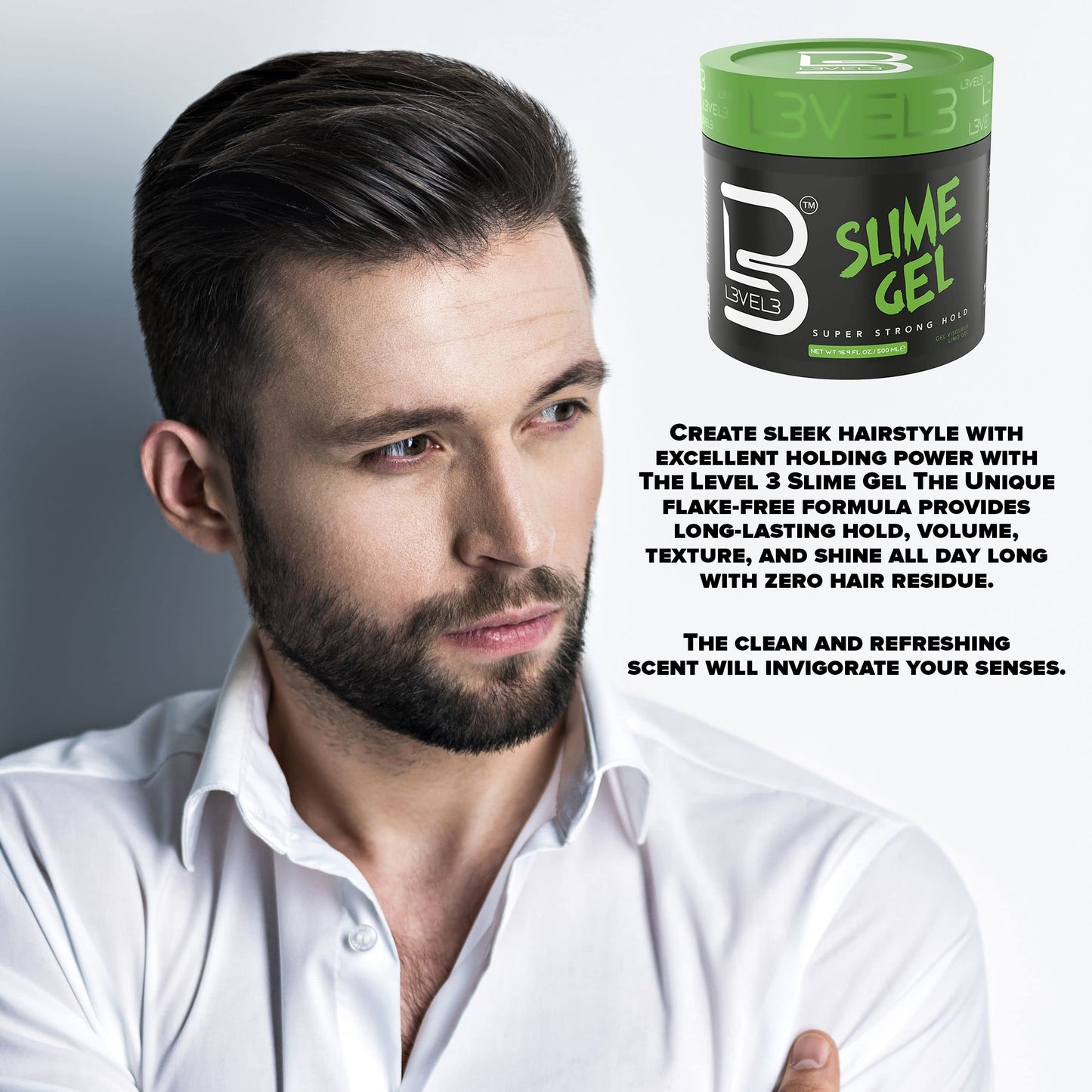 L3 Level 3 Slime Gel - Strong Control Hair Styling Gel - Flake-Free, Long-Lasting Hold - Adds Volume, Texture Beauty & Personal Care L3