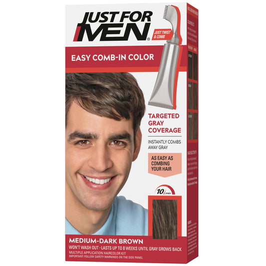 Just For Men Easy Comb-In Color Mens Hair Dye, Easy No Mix Application with Comb Applicator - Medium-Dark Brown, A-40, Pack of 1 Beauty & Personal Care Just for Men