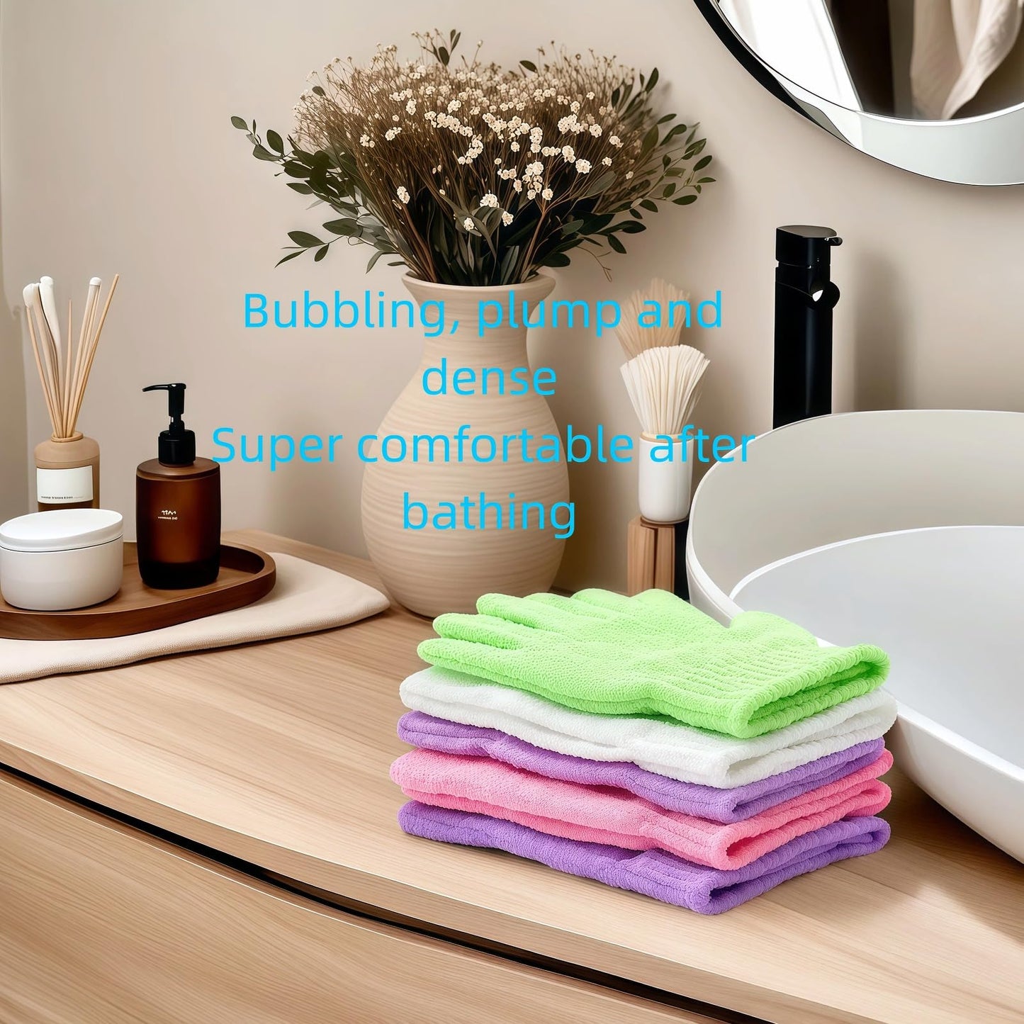 Geettcaifu 4 Pairs Exfoliating Bath Gloves, Nylon Double Sided Exfoliating Gloves for Beauty, Spa, Massage, Skin Shower, Body Scrubber Bathing Beauty and Personal Care Geettcaifu