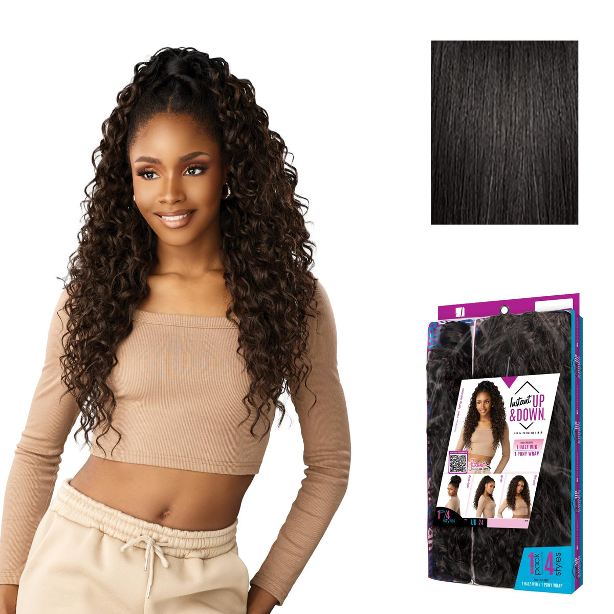 Sensationnel Instant Updown Halfwig Pony-Iud 24, 1B OFFBLACK