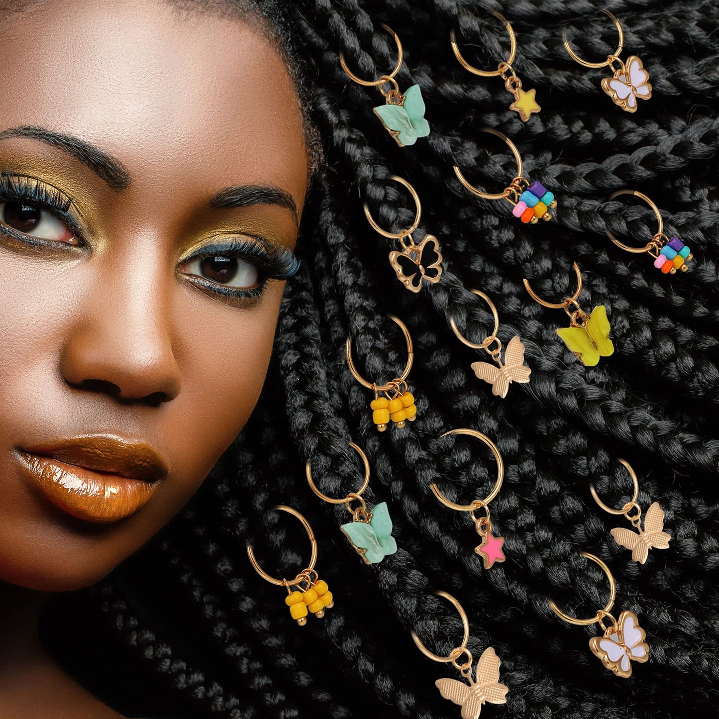 WILLBOND 18 Pieces Colorful Butterfly Hair Jewelry for Braids Gold Braid Hair Rings Clips Christmas Xmas Gifts Lock Dreadlock Braid Charms for Women Beauty & Personal Care WILLBOND