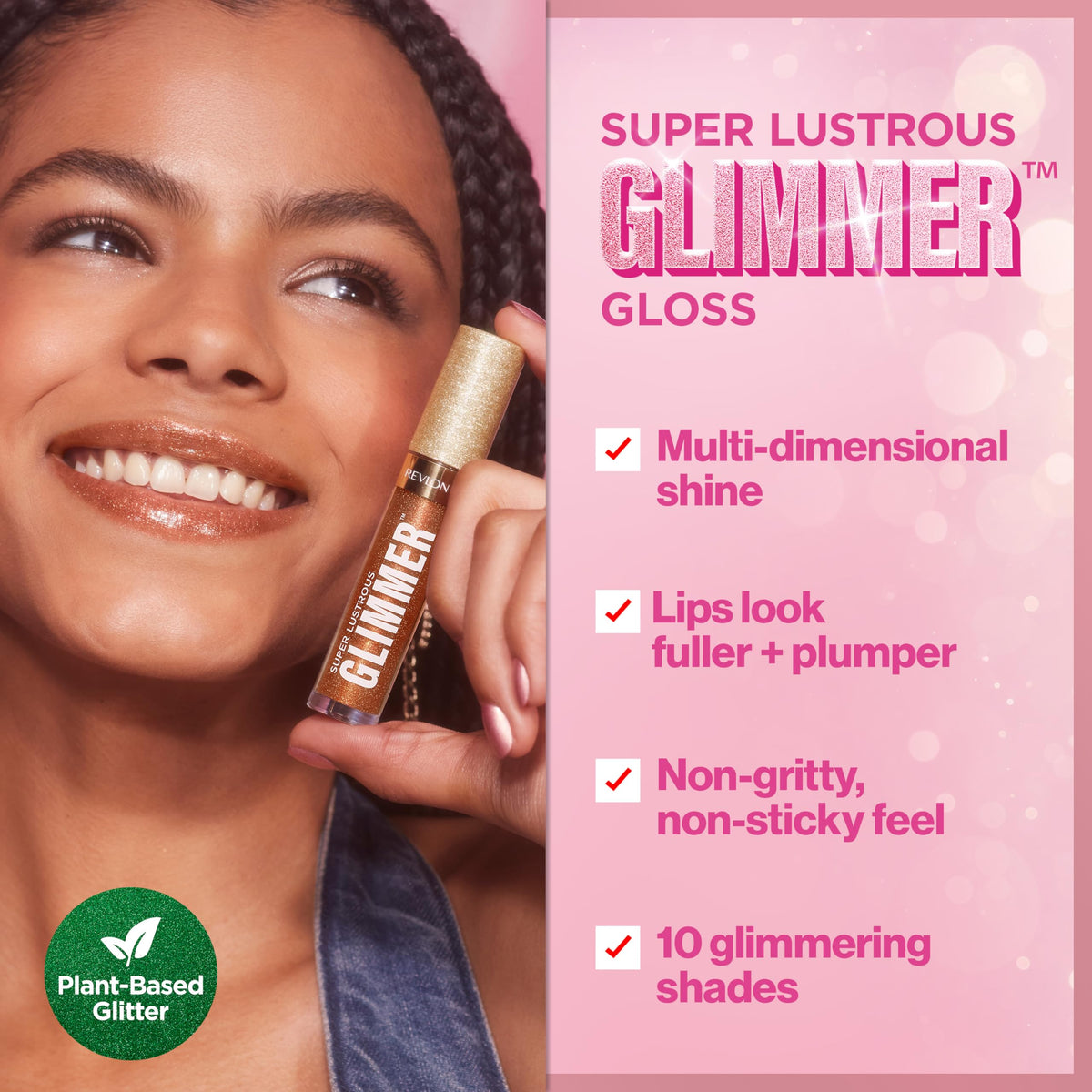 REVLON Super Lustrous Glimmer Gloss, Non-Sticky Lip Gloss, High-Shine Finish, Plant-Based Glitter, 006 Bronze Spark, 0.13 fl oz Beauty & Personal Care REVLON