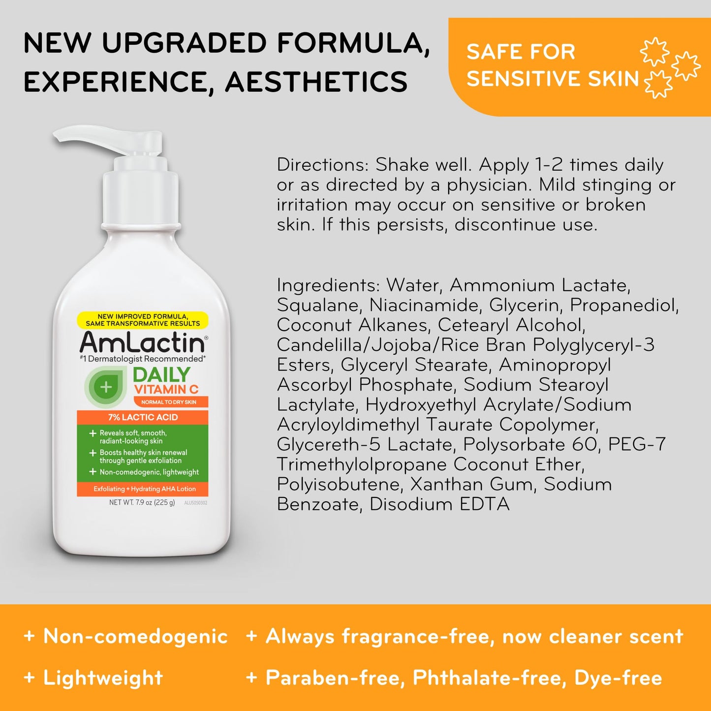 AmLactin Daily Vitamin C Lotion - 7.9 oz Body Lotion with 7% Lactic Acid - Skin-Brightening Exfoliator and Moisturizer for Dry Skin Beauty & Personal Care AmLactin