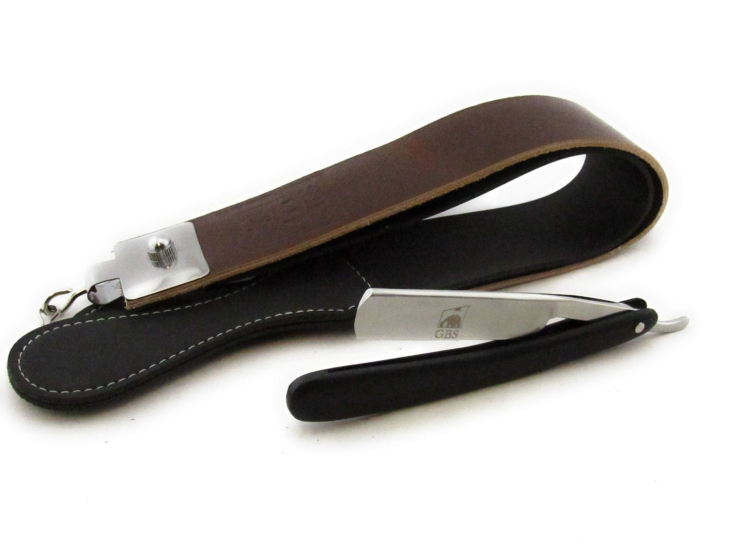 G.B.S Black Wood Finish Scales 5/8in Straight Razor, Shaving Razor with Black Wooden Handle, Includes Sharpening Strop, Paste and Stainless Steel Beauty and Personal Care G.B.S