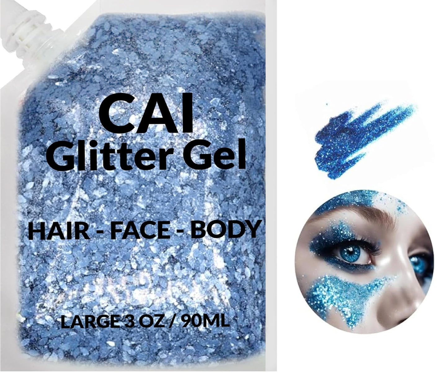 Face, Body & Hair Glitter Gel - Halloween Glitter for Kids and Women - 3 Oz Cosmetic-Grade Gel w/Moon & Stars for Festivals & Halloween Party, Easy Beauty & Personal Care CAI BEAUTY NYC