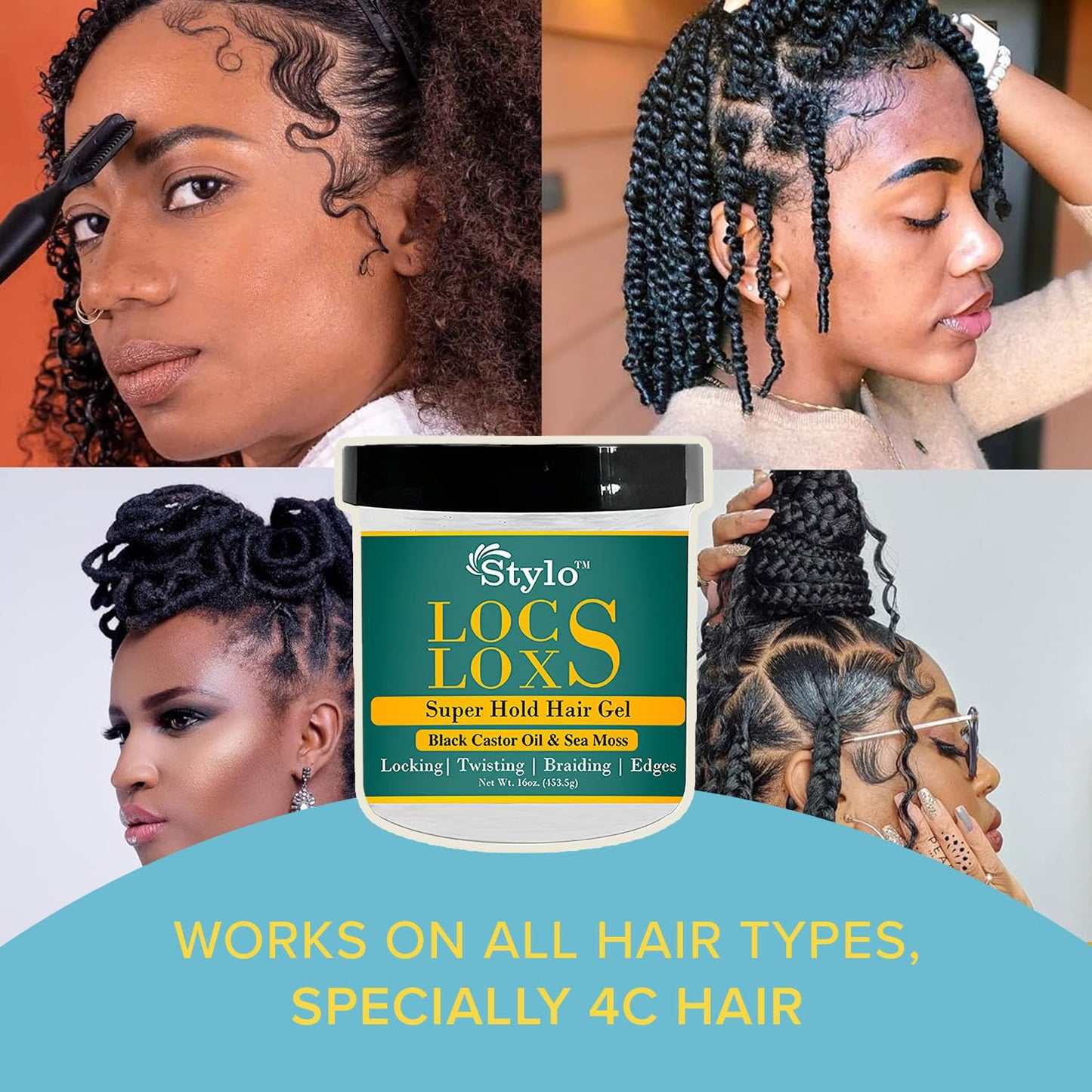 J. AMILA Stylo Locs Gel 16oz - High Hold Braiding & Retwisting Gel for Locs, Dreads & Edges - Infused with Castor Oil & Sea Moss for Strong Hold Beauty & Personal Care J. AMILA