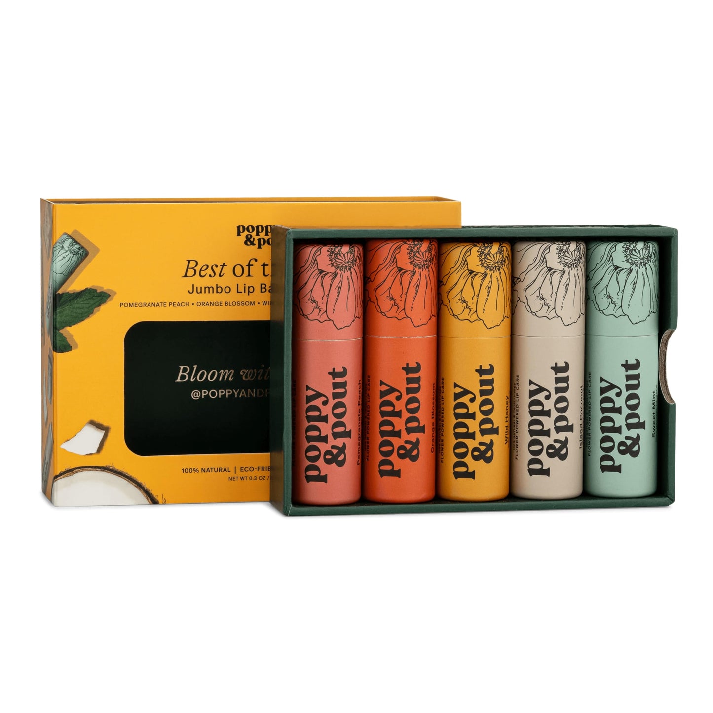 Jumbo Lip Balm Gift Set (5-Pack) - Poppy & Pout All Natural Lip Balms & Moisturizers - Hydrates with Beeswax, Vitamin E, Organic Coconut Oil Beauty and Personal Care Poppy & Pout