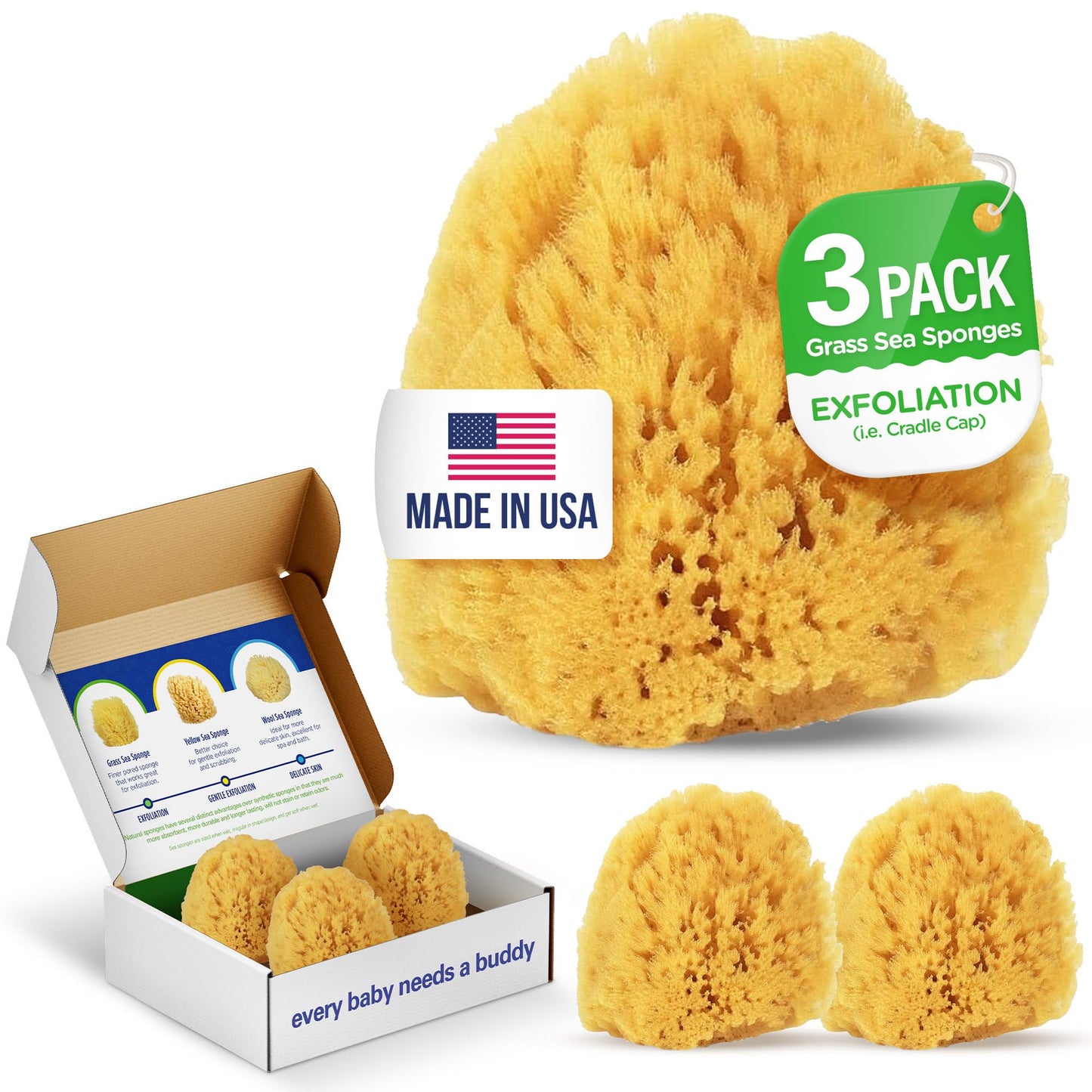 Baby Buddy Absorbent Natural Bath Sponge, Soft Exfoliating Grass Sponge, Soft on Baby's Tender Skin, Bath Accessories Baby and Kids, Infant Bath Beauty and Personal Care Baby Buddy