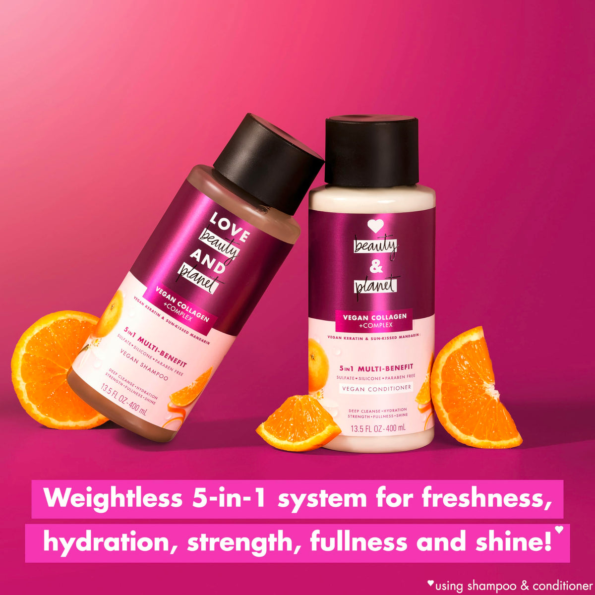 Love Beauty and Planet 5-in-1 Multi-Benefit Conditioner Vegan Keratin Collagen & Sun-Kissed Mandarin, for a Deep Cleanse, Hydration, Strength,