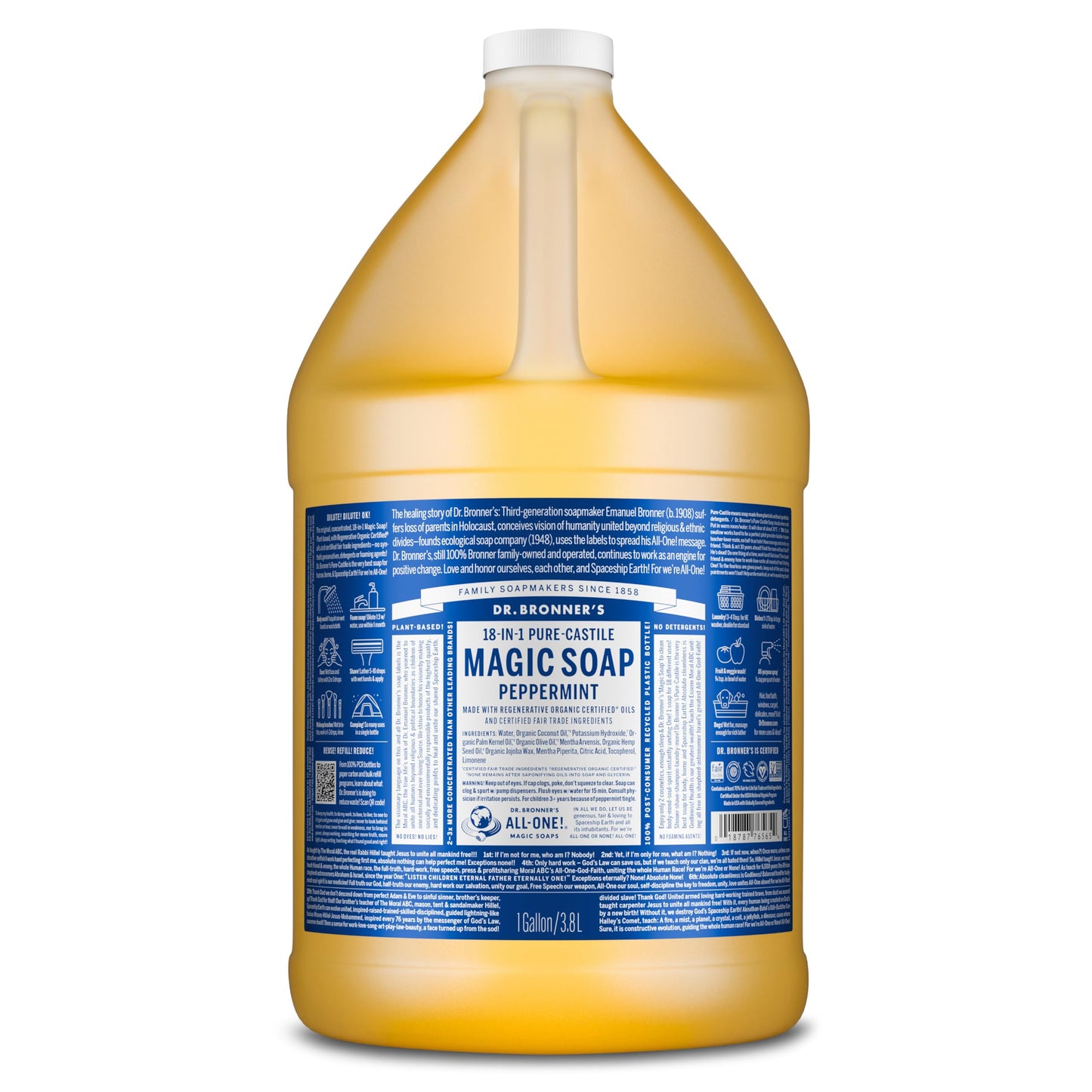 Dr. Bronner's Pure-Castile Magic Soap Liquid (Peppermint, 1 Gallon) - Made with Regenerative Organic Certified Oils - For Face, Hair, Laundry, Dishes Beauty & Personal Care Dr. Bronner's