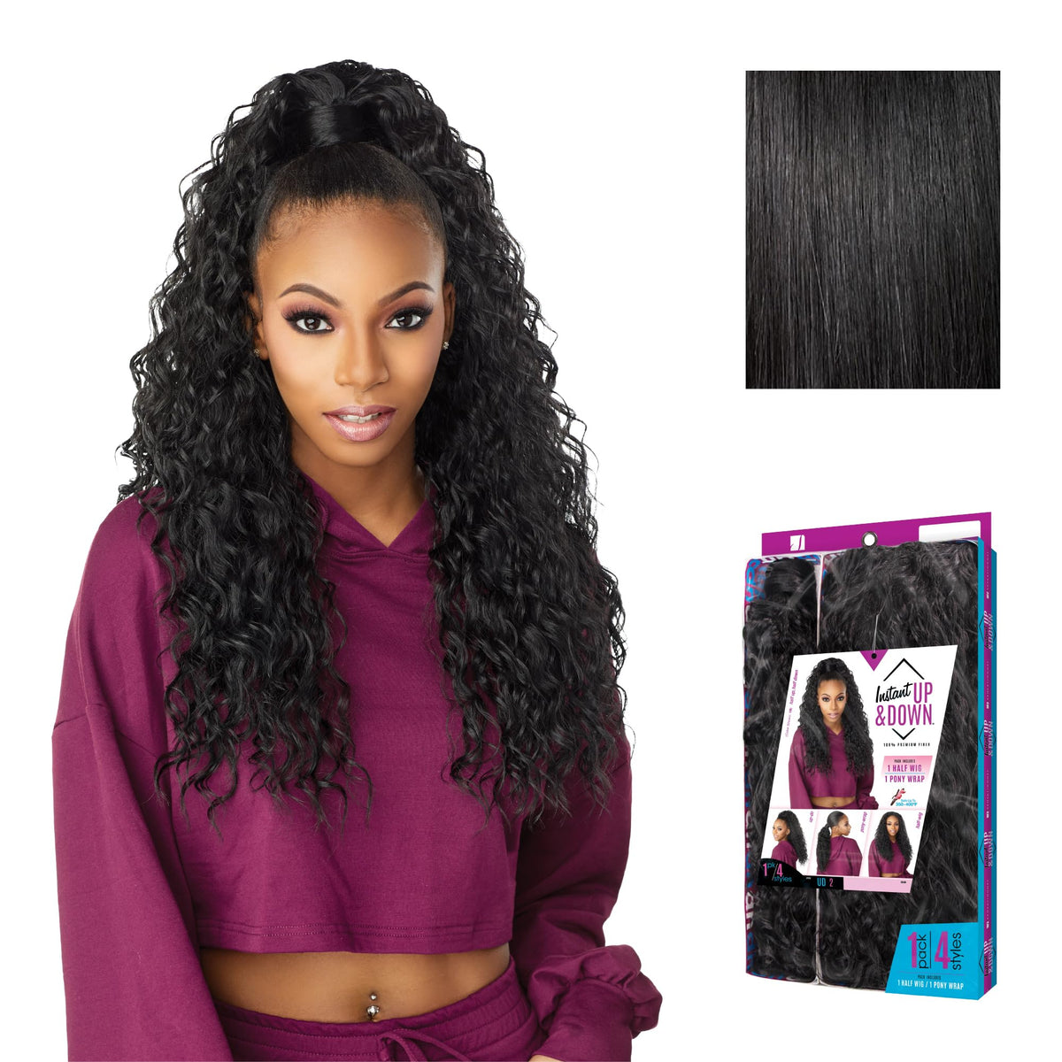 Sensationnel Instant Updown Halfwig Pony-Iud 2, 1 JETBLACK