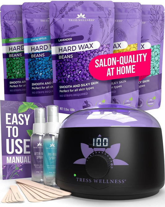 Tress Wellness Award Winning Waxing Kit for Sensitive Skin, Safe for Face & Skin, Easy to Use, At-Home Kit for Face, Bikini, Brazilian & Full Body Beauty and Personal Care Tress Wellness