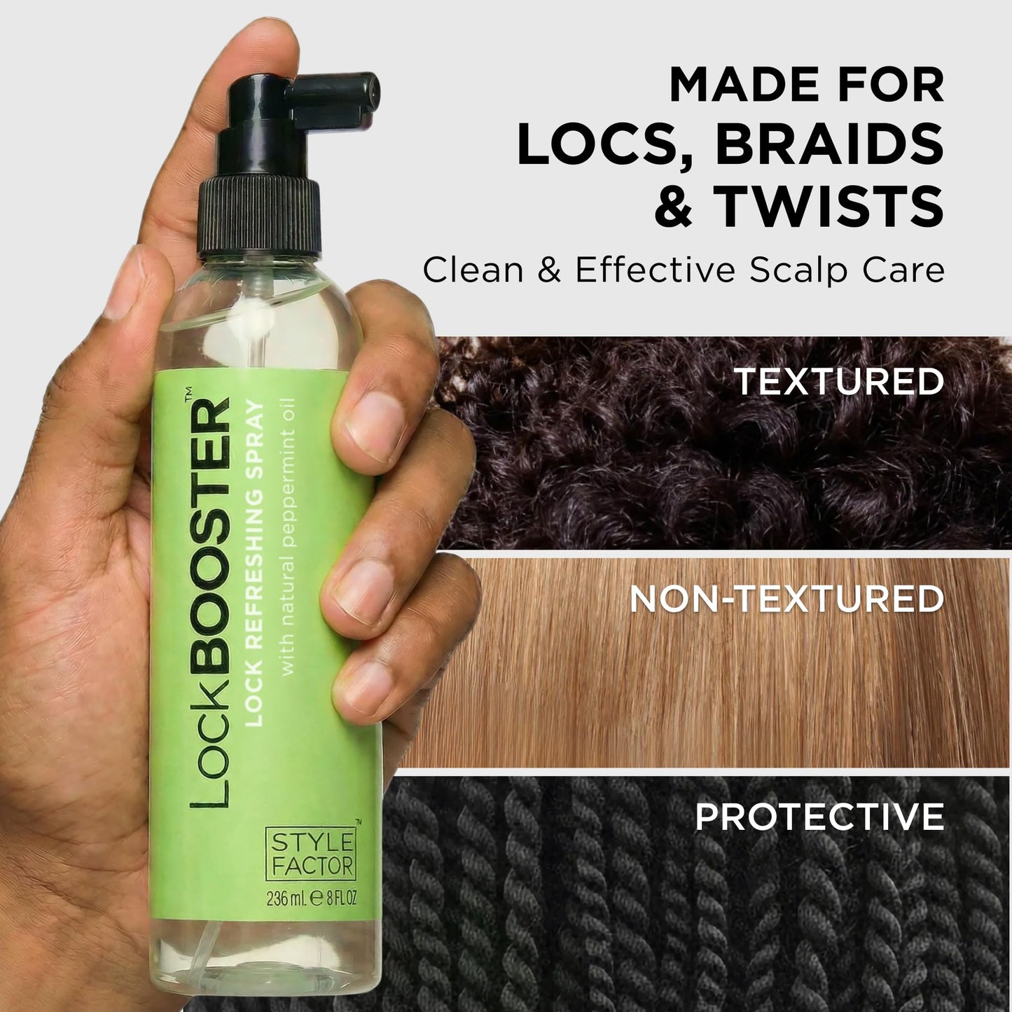 Style Factor LockBOOSTER Lock Refreshing Spray - Hydrating & Cooling Mist for Braids, Locs & Twists - Alcohol-Free Formula with Peppermint -Refresh Beauty & Personal Care Style Factor