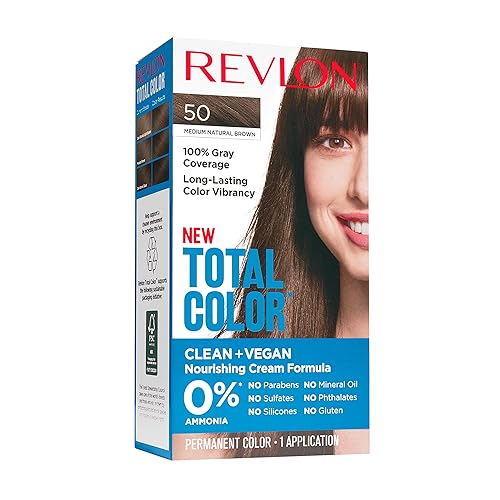 Revlon Total Color Permanent Hair Color, Clean and Vegan, 100% Gray Coverage Hair Dye, 50 Medium Natural Brown, 3.5 oz Beauty & Personal Care REVLON