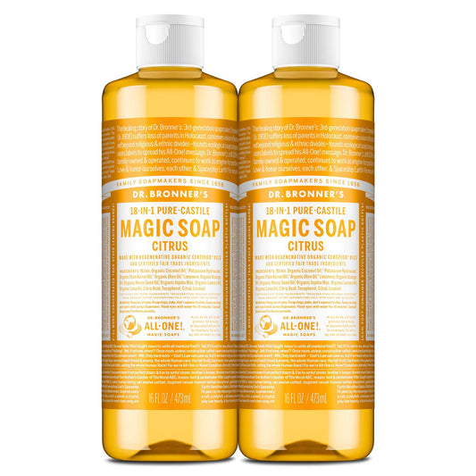 Dr. Bronner's Pure-Castile Magic Liquid Soap (Citrus, 16 Ounce, 2-Pack)- Made with Regenerative Organic Certified Oils, 18-in1 Uses: Face, Hair, Hand Beauty & Personal Care Dr. Bronner's
