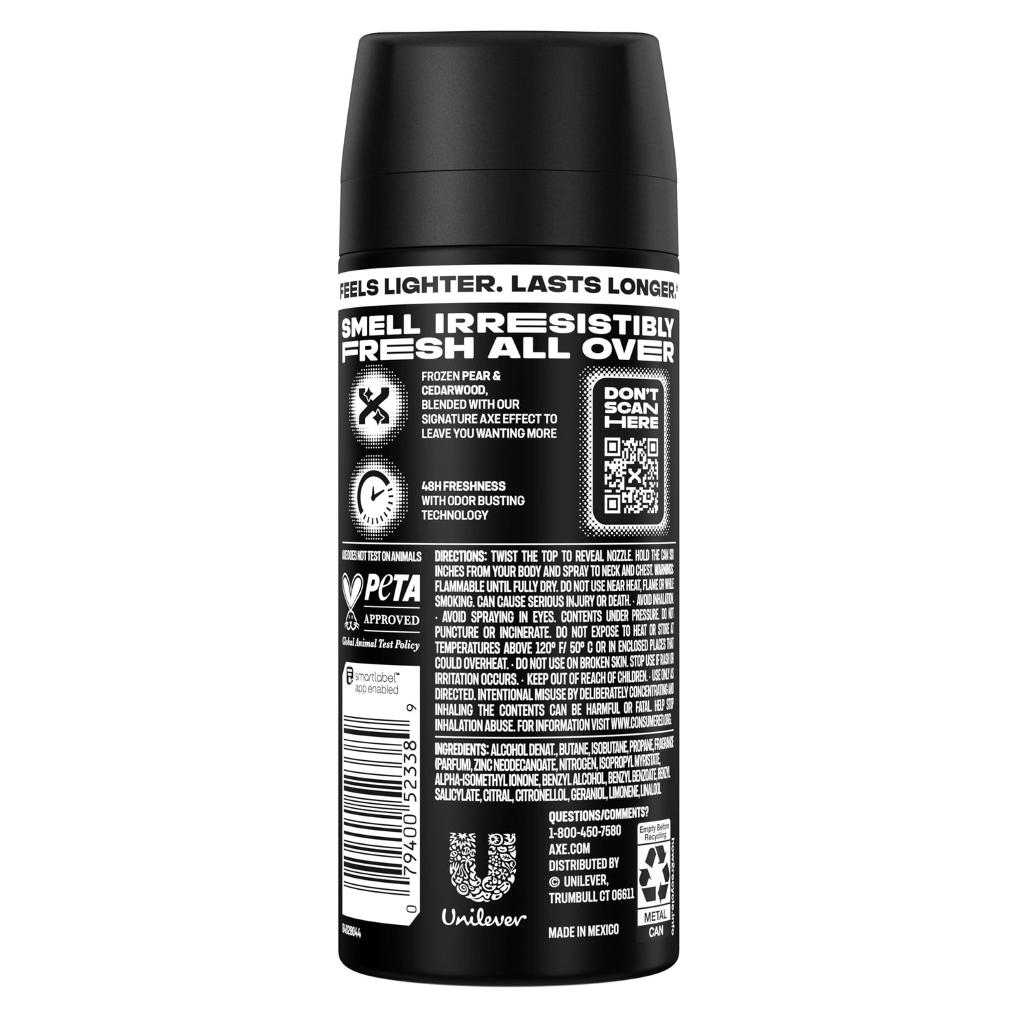 AXE Body Spray 4 Count Black 48 Hour All Over Fresh Aluminum Free 2.9 oz Beauty and Personal Care AXE