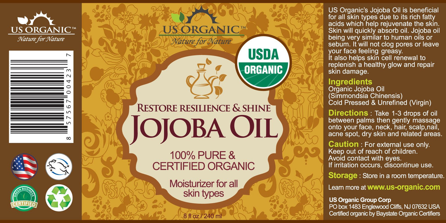 US Organic Jojoba Oil, USDA Certified Organic,100% Pure & Natural, Cold Pressed Virgin, Unrefined, Haxane Free, Sourced from Middle East directly Beauty & Personal Care US Organic
