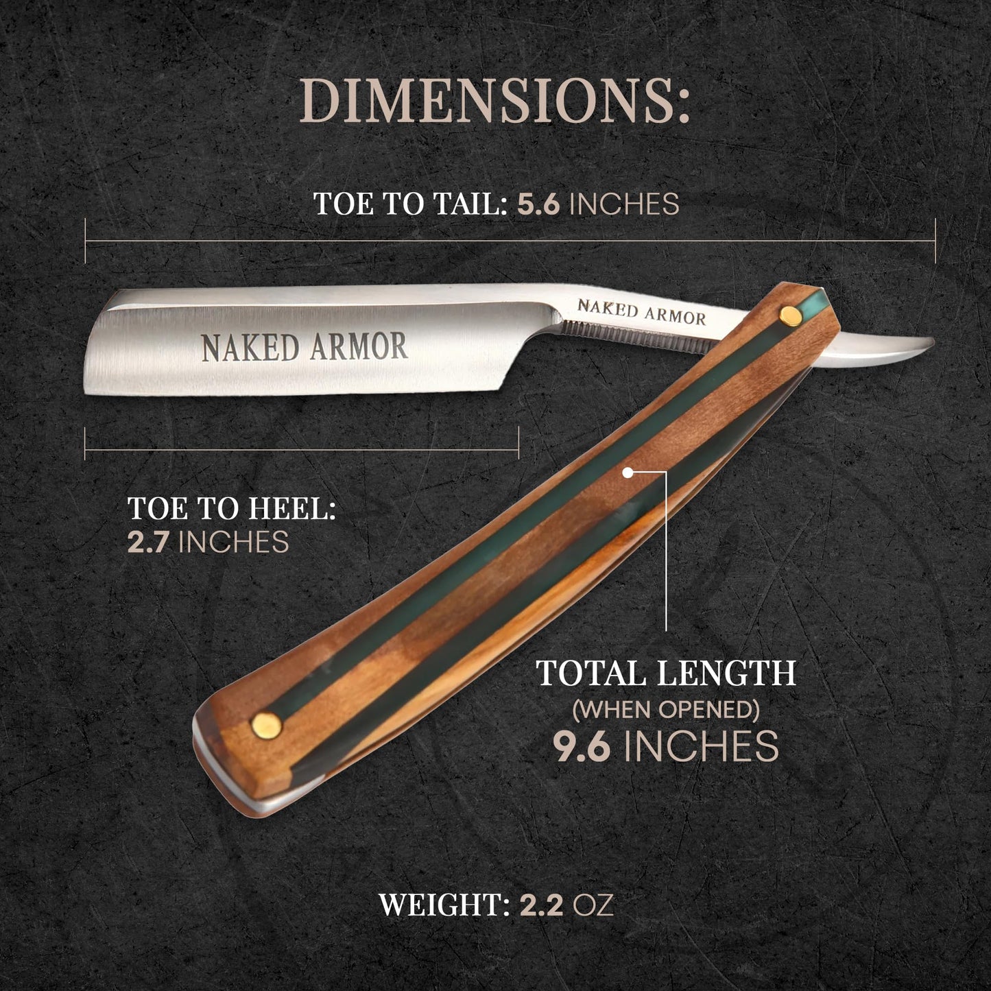 Naked Armor Lac Straight Razor - Shave Ready 7/8" Spike Nose Japanese Steel Straight Razors for Men with Sandalwood Scale, Case Included, Close Shave Beauty and Personal Care Naked Armor