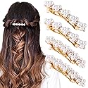 OIIKI Pearl Rhinestone Hair Snap Clips - Elegant Barrettes with Pins for Women, Girls, Brides, Parties, Wedding, Daily Use - Gold Beauty & Personal Care OIIKI