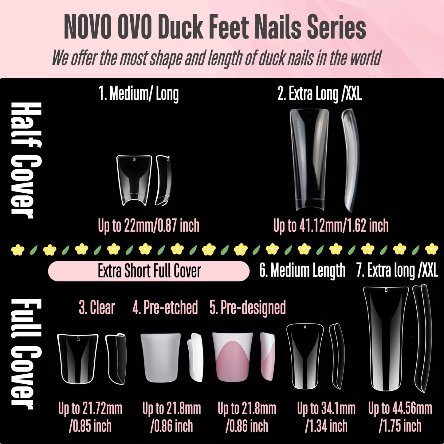 NOVO OVO 550 pcs Transparent Clear Crystal Duck Feet Style Flare Nail Tips Y2K Vibe Half Cover C Curve Wide French False Nail Extension Tips Acrylic Beauty & Personal Care NOVO OVO