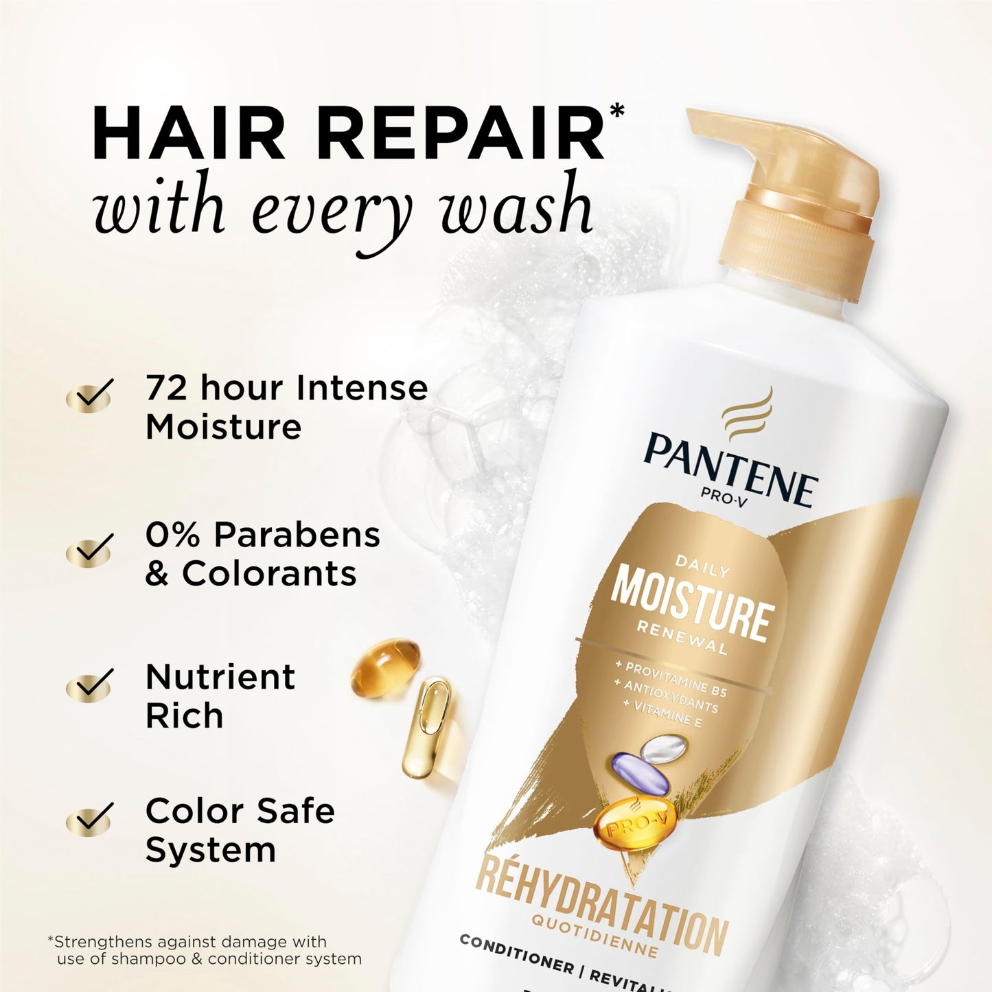 Pantene Shampoo & Conditioner Set, Daily Moisture Renewal with Vitamin E - Pro-V Nutrients for Dry, Color-Treated, Straight to Curly Hair, 72-Hour Beauty & Personal Care Pantene