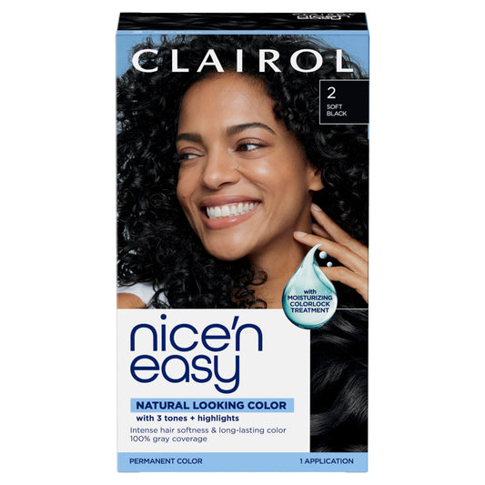 Clairol Nice'n Easy Permanent Hair Dye, 2 Black | 100% Gray Coverage | Long?Lasting, Natural?Looking Color & Shine | Pack of 1 Beauty & Personal Care Clairol