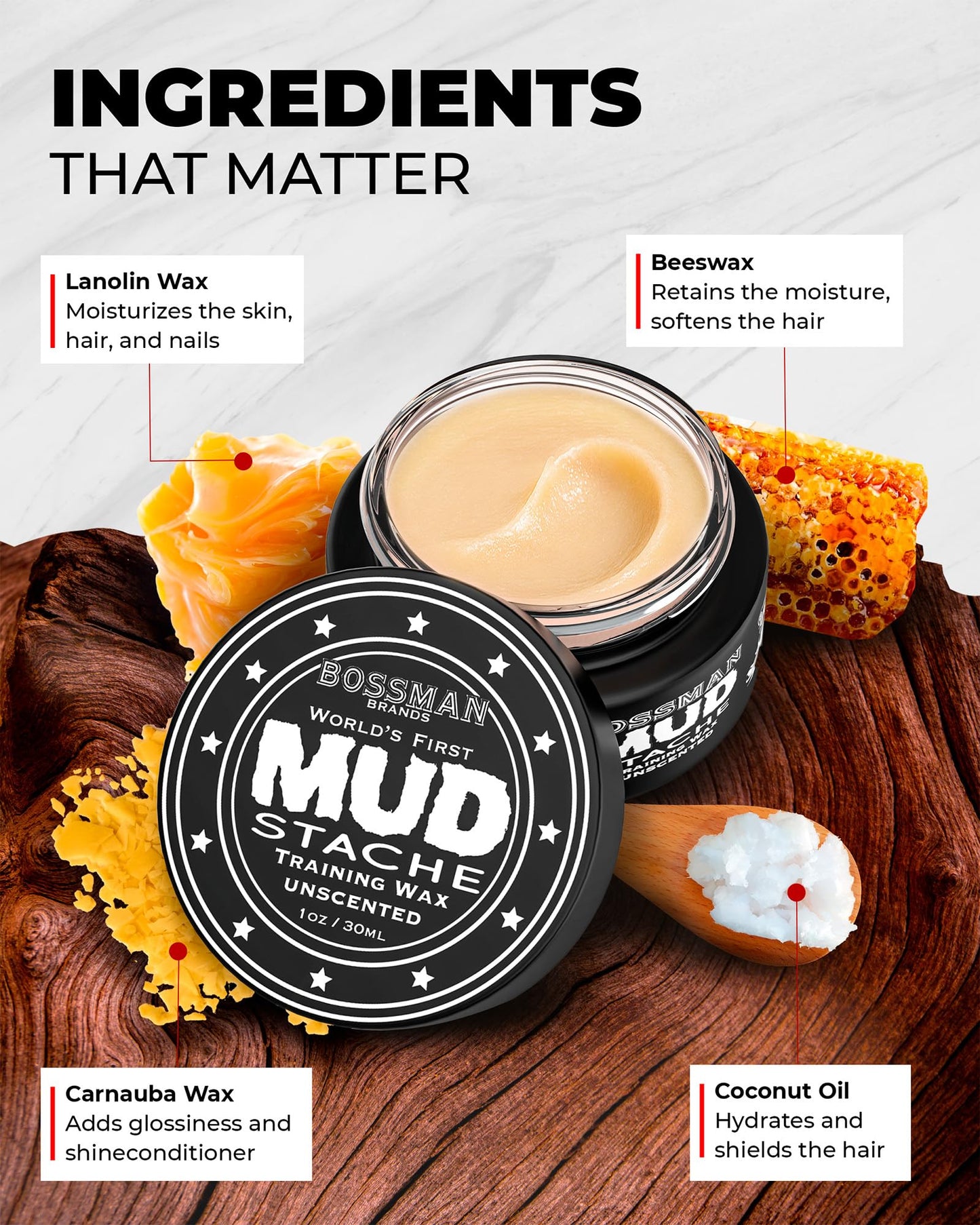 Bossman MUDstache Unscented Mustache Wax for Men (2 oz) - 2 Pack - Strong 24-Hour Hold, Non-Tacky & Easy to Apply for Taming & Styling Beauty & Personal Care Bossman