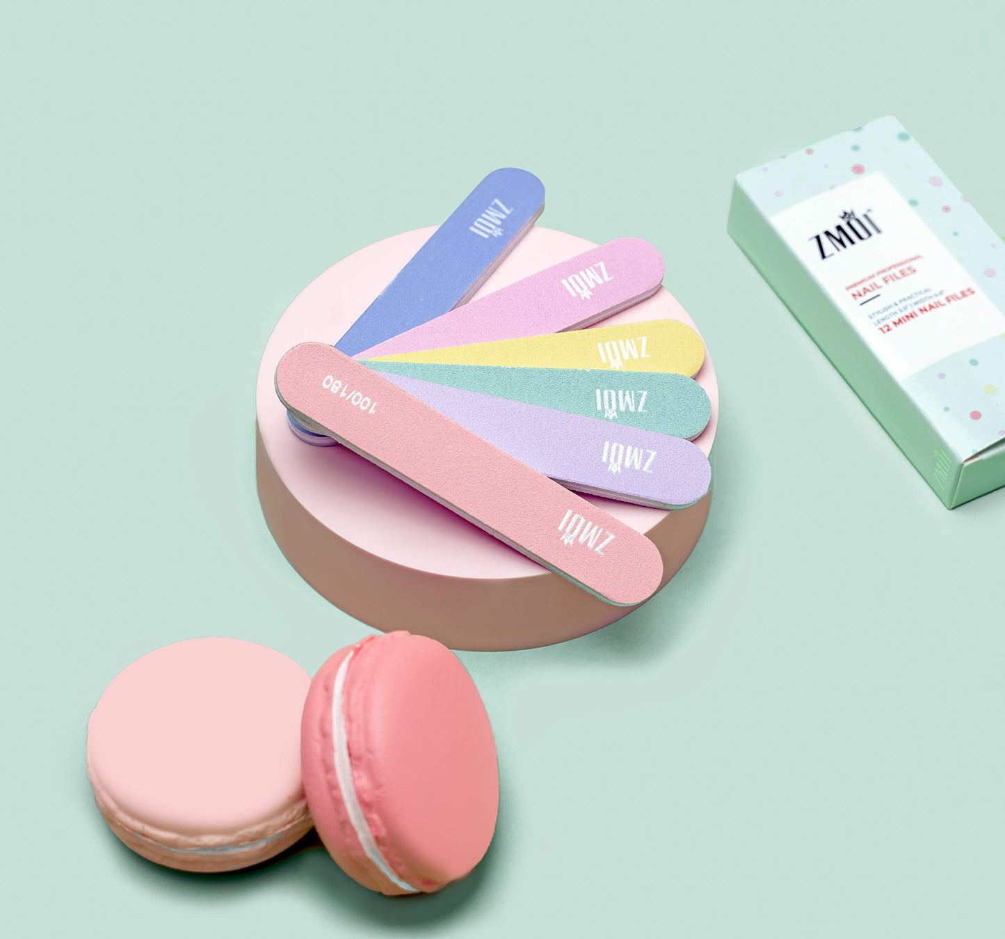 ZMOI Professional Mini Nail File - 12 Stylish - Practical Fingernail File Pack for Natural and Acrylic Nails 100/180 Emery Boards (Macaroon Color) Beauty & Personal Care ZMOI