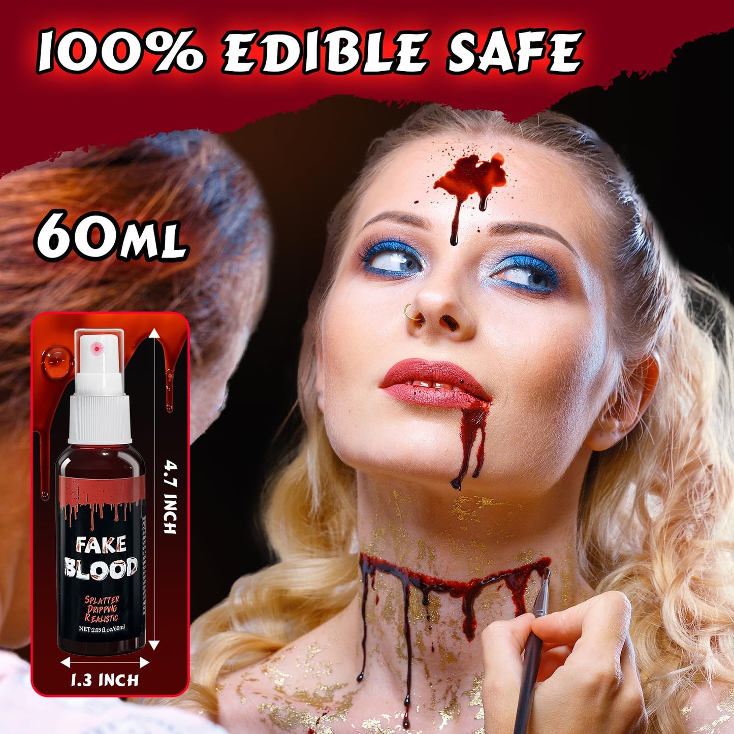 1pc Blood Spray Makeup,Halloween Liquid Fake Blood Washable,Realistic Blood Splatter for Clothes Clown Costume Cosplay Vampire Zombie Monster SFX Beauty & Personal Care zhaoan