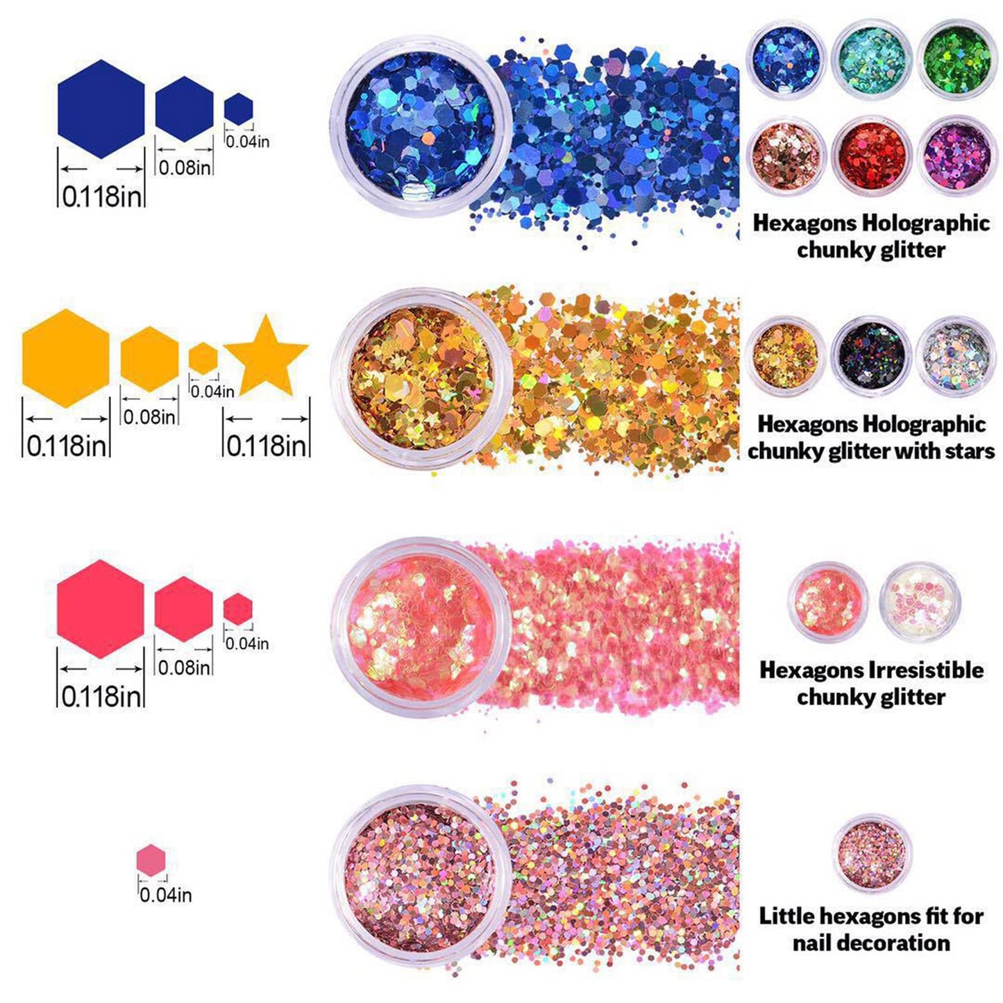 12 Jars Glitter for Body Face Hair Eye Party Beauty Makeup Temporary Tattoos 12 Colors Eyeshadow Nail Art Pigment Glitter (12) Beauty & Personal Care Khakho