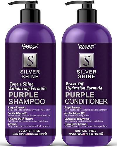 VANIDOX Sulfate Free Brass Toning Purple Shampoo and Conditioner Set for Grey and Silver Hair, Moisturizing & Color-Safe, Enhances Shine & Brightness Beauty & Personal Care VANIDOX