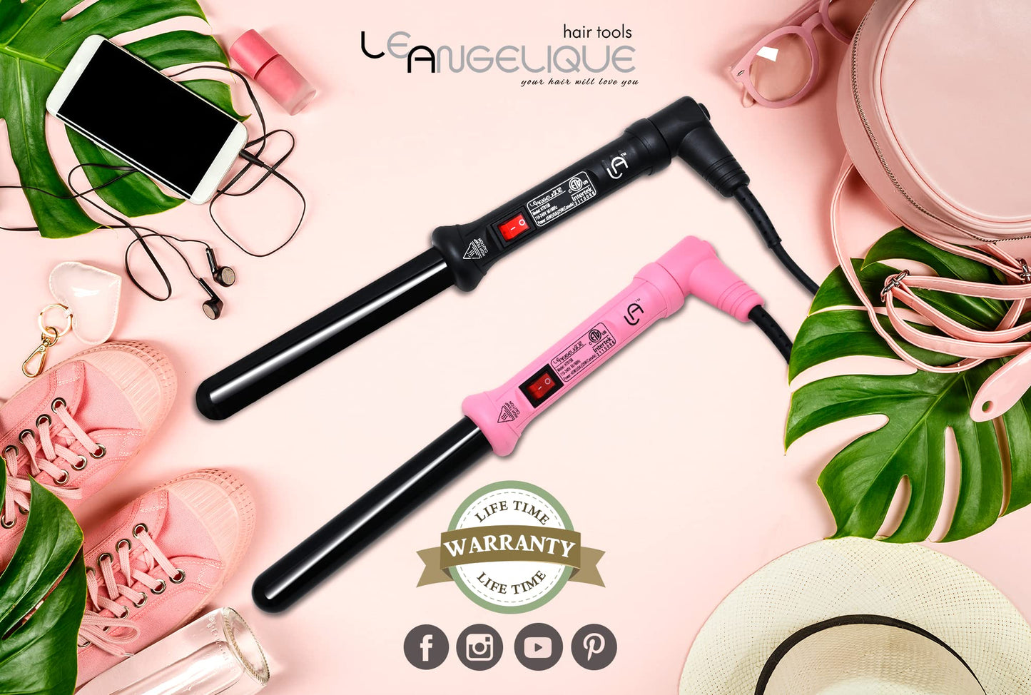 Le Angelique 1 Inch Ceramic Curling Wand for Beach Waves, Short & Long Curls - 25mm Professional Clipless Curler Iron with Glove and 2 Clips | 450F Beauty & Personal Care Le Angelique