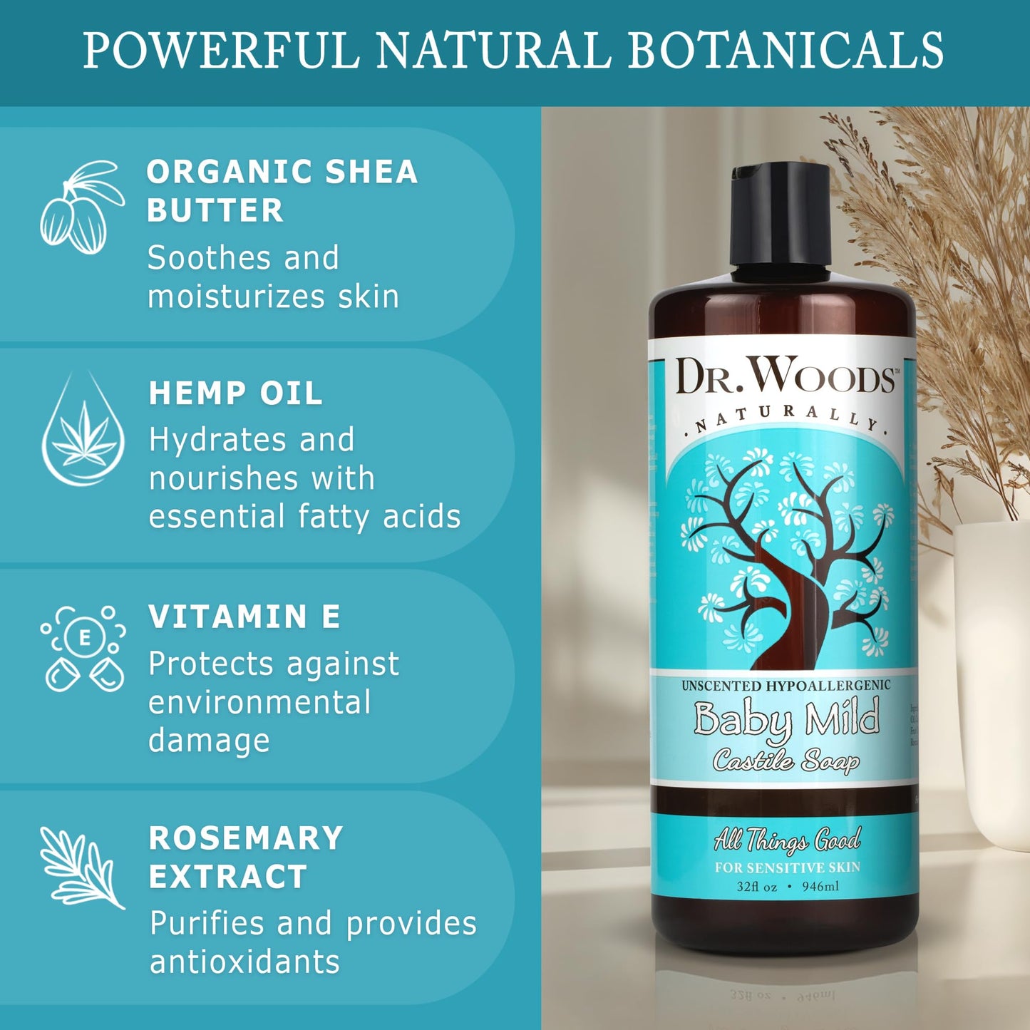 Dr. Woods Unscented Baby Mild Liquid Castile Soap - Natural Soap for Sensitive Skin, Gentle Cleanser with Hemp Oil and Vitamin E - Paraben, Sulfate Beauty & Personal Care Dr. Woods