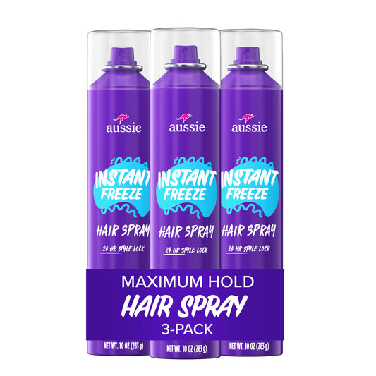 Aussie Instant Freeze Hair Spray for Extreme Hold, Long-Lasting All-Day Fresh Citrus Scent, Safe for All Hair Types, 10 Fl Oz, 3 Pack Beauty & Personal Care Aussie