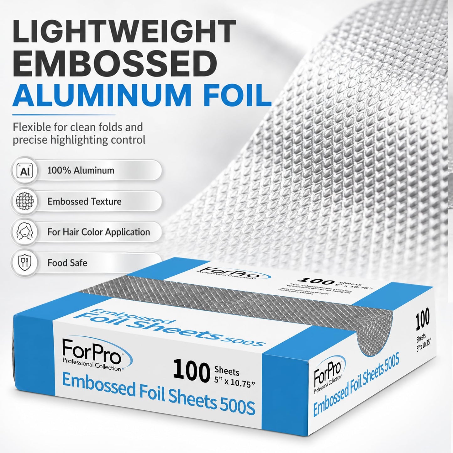 ForPro Professional Embossed Pop-Up Hair Foil Sheets for Salon Hair Color & Highlights, Pre-Cut Aluminum Foils, Non-Slip Embossed Texture, 5" W x Beauty & Personal Care ForPro Professional Collection