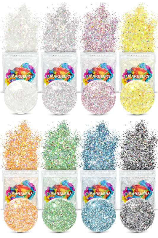 MARBLERS Holographic Glitter [Mixed 8 Color Set] 4oz (112g) | Chunky | Non-Toxic, Vegan, Cruelty-Free | Face, Body, Eyeshadow, Hair, Party Makeup | Beauty & Personal Care MARBLERS