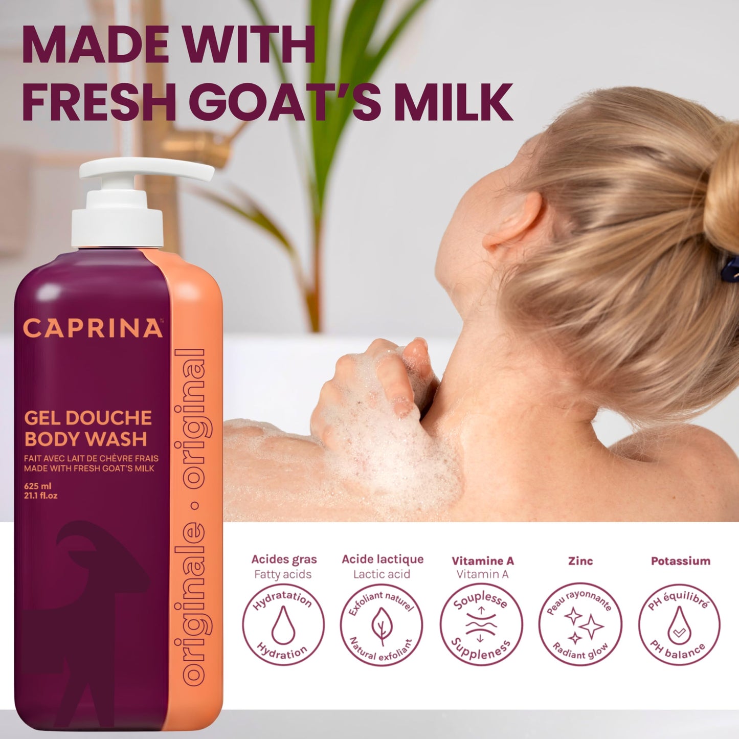 Caprina by Canus Goat Milk Body Wash, ORIGINAL, 625 ml (21.1 fl oz), Moisturizing Daily Cleanser, Rich Creamy Lather, Made in Canada Beauty & Personal Care Caprina