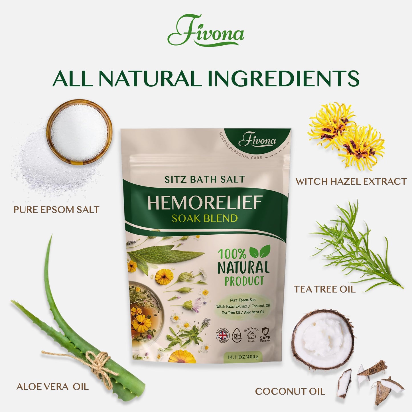 Hemorrhoid Treatment Sitz Bath Salt - Natural Soak Blend Epsom Salt with Essential Oils, Postpartum Recovery and Discomfort Relief, Perineal Care Beauty and Personal Care FIVONA