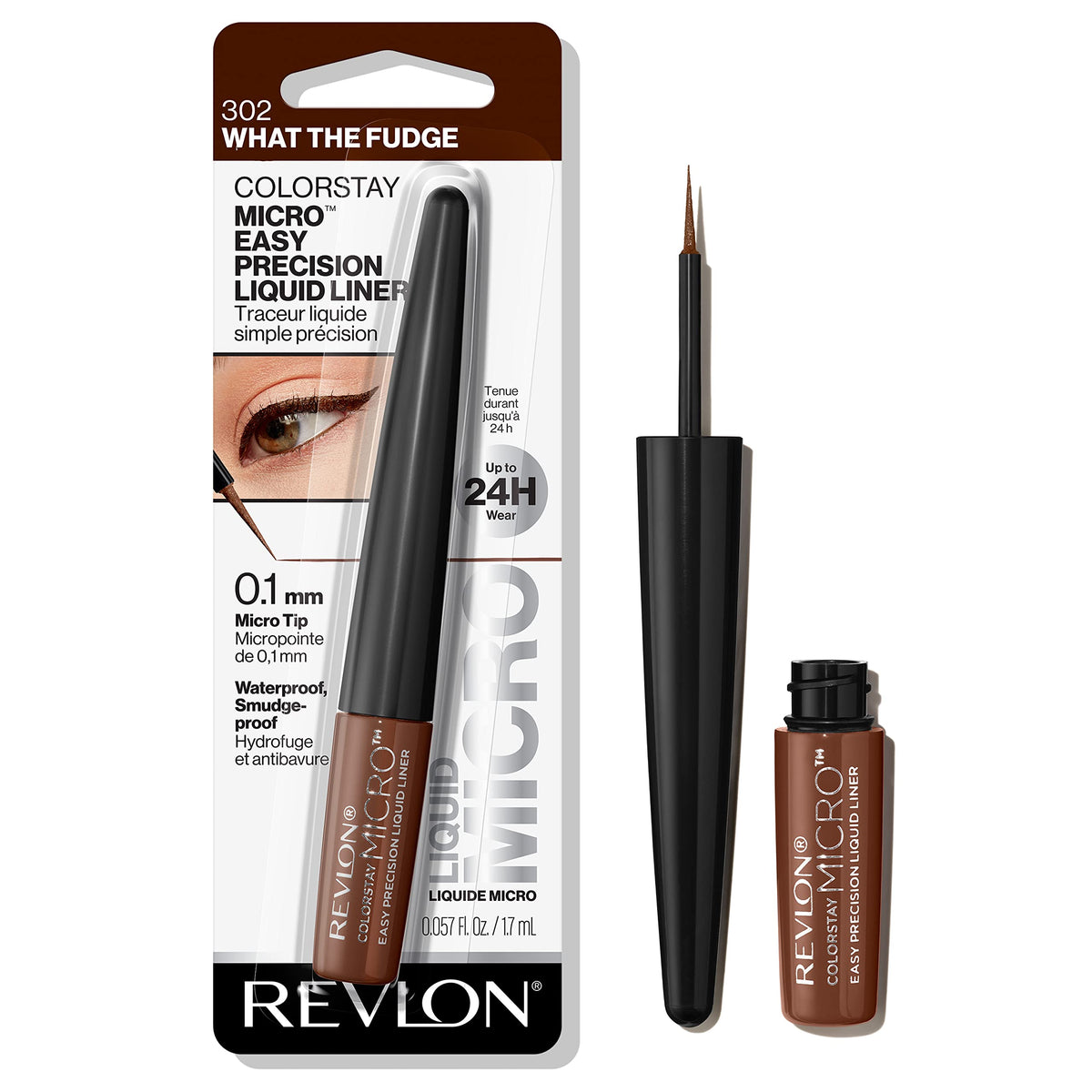 REVLON ColorStay Micro Easy Precision Liquid Eyeliner, Waterproof, Smudgeproof, Longwearing, Stocking Stuffer for Her, 302 What the Fudge, 0.057 fl oz Beauty & Personal Care REVLON