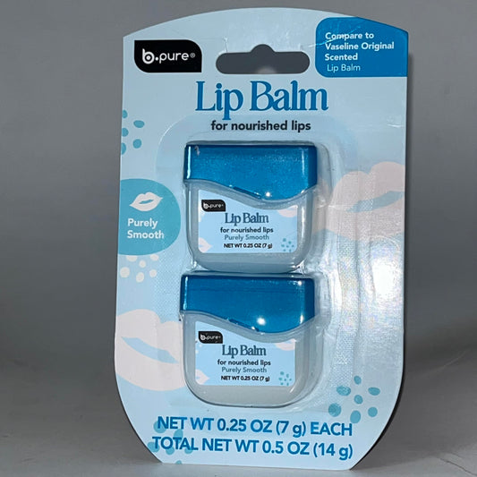 B.pure® Lip Balm for Nourished Lips, Purely Smooth, 0.25 oz Each, 2 Pack Beauty and Personal Care b.pure