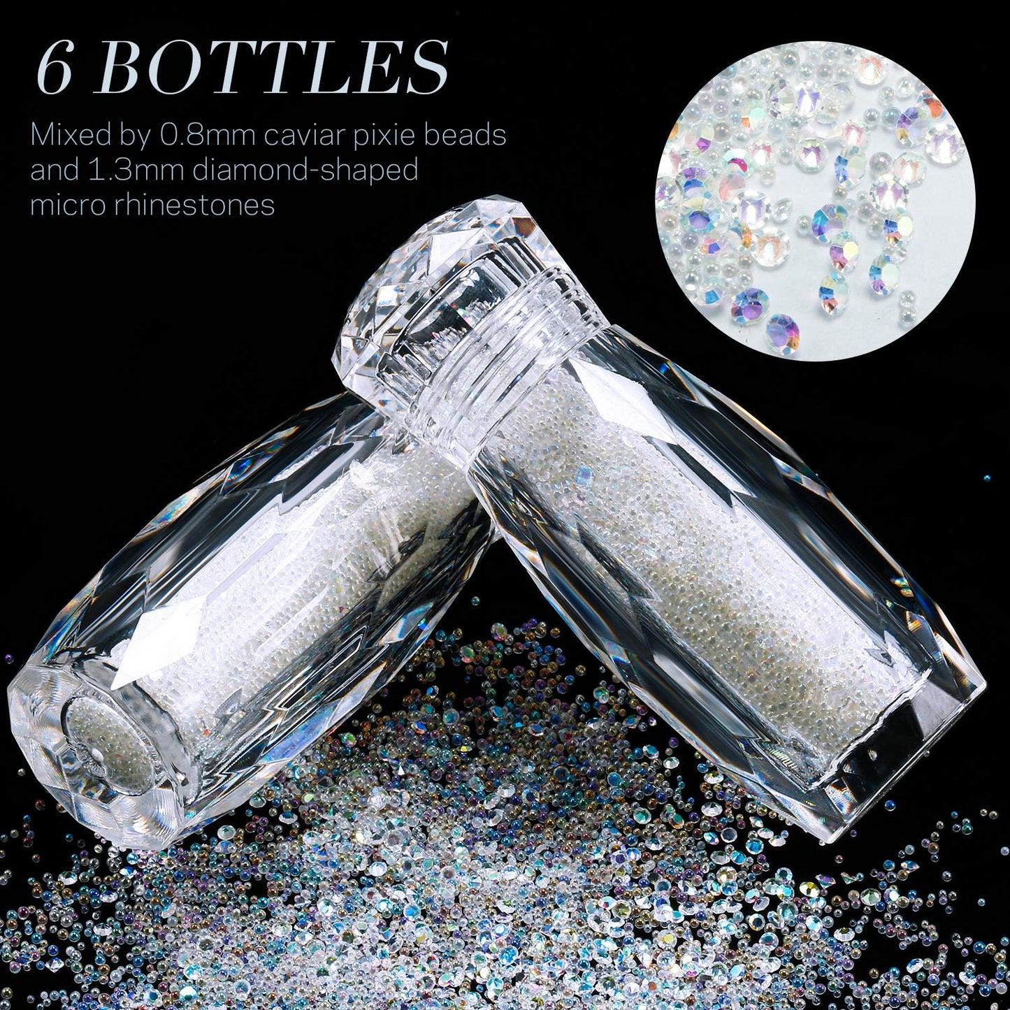 Blulu 18000 Pcs Tiny Nail Rhinestones 0.8/1.2mm Nail Charms Micro AB Glass Gems Iridescent Crystal Pixie Caviar Bead Diamonds Gravel for Art Manicure Beauty & Personal Care Blulu